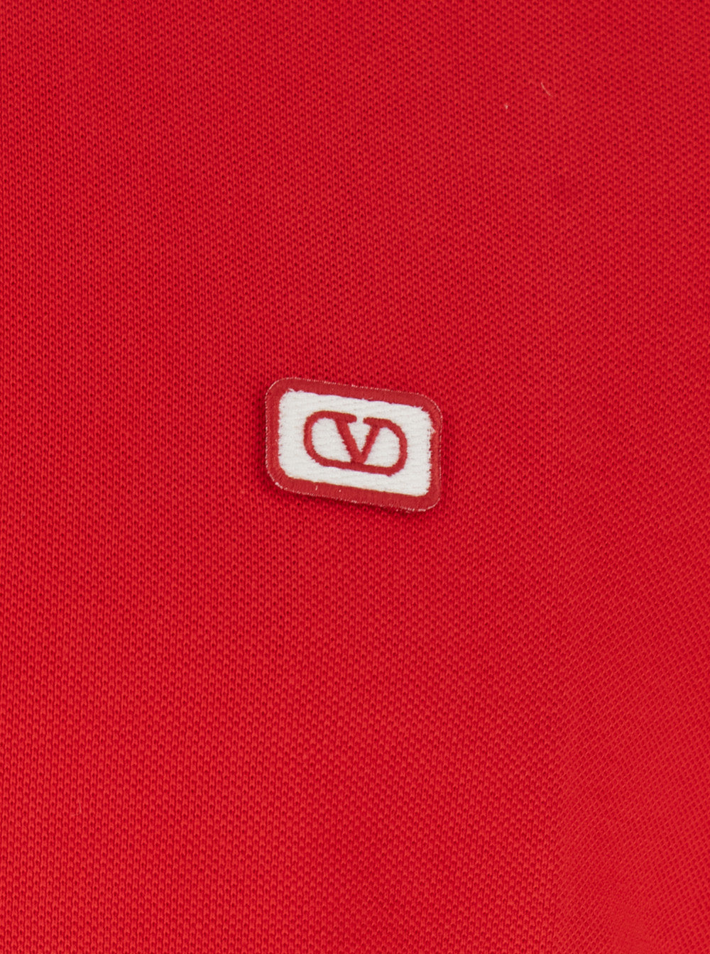 Valentino Men Red Polo Shirt With Classic Collar With Stirped Detail And Logo Patch On The Front In Cotton Piquet Man VALENTINO