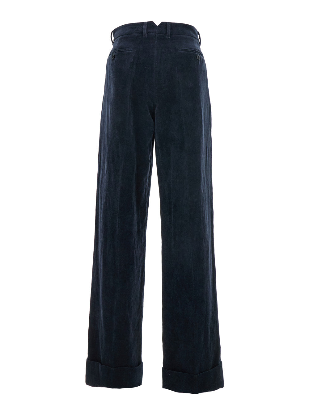 Valentino Men Blue Pants With Belt Loops And Turn-Up Hem In Linen And Cotton Blend Man VALENTINO