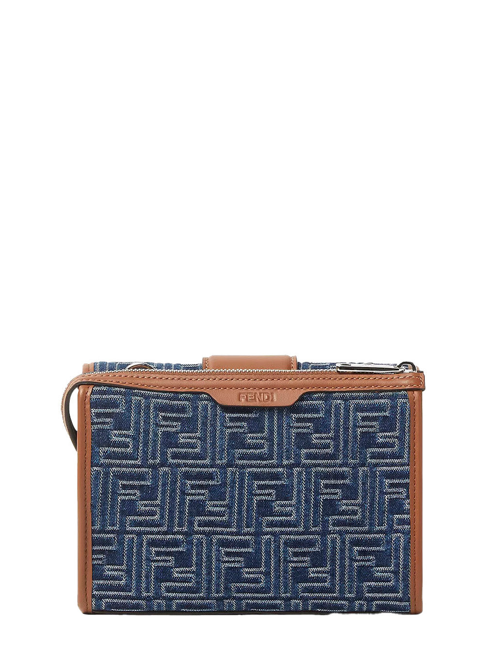 Fendi Men 'Baguette Double' Blue Crossbody Bag With Magnetic Ff Closure And All-Over Motif In Blue Cotton Man FENDI