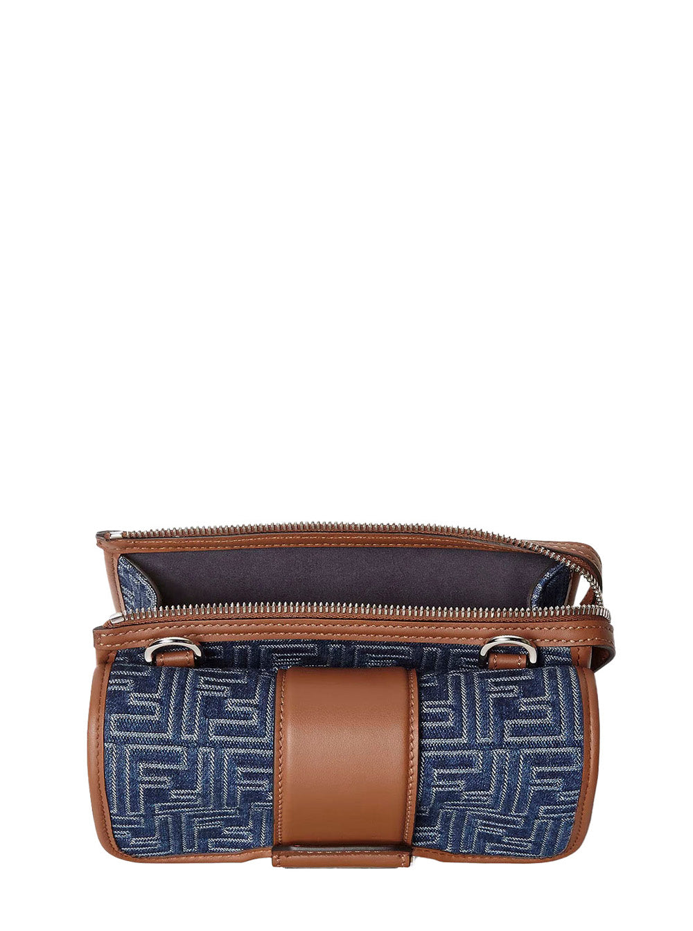 Fendi Men 'Baguette Double' Blue Crossbody Bag With Magnetic Ff Closure And All-Over Motif In Blue Cotton Man FENDI