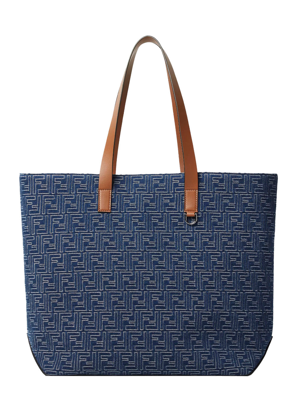 Fendi Men Blue Shopper With Long Handles And All Over Ff Motif In Cotton Man FENDI