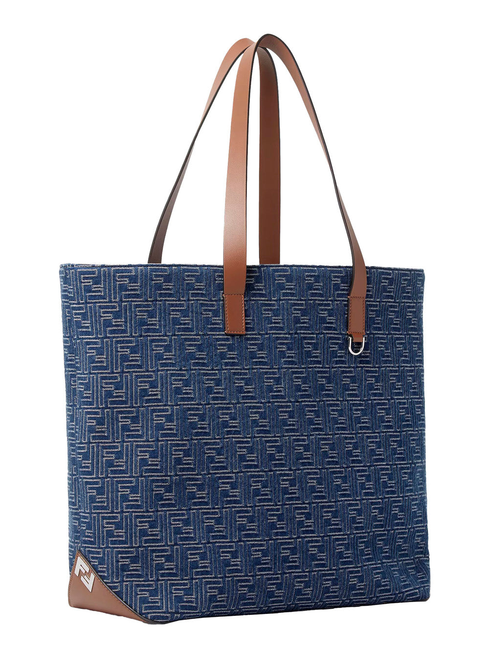Fendi Men Blue Shopper With Long Handles And All Over Ff Motif In Cotton Man FENDI