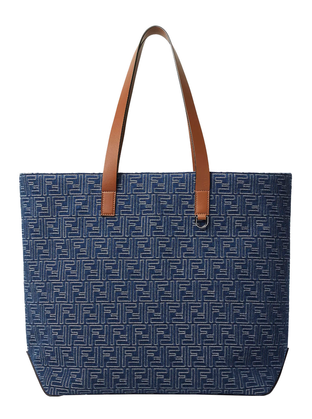 Fendi Men Blue Shopper With Long Handles And All Over Ff Motif In Cotton Man FENDI
