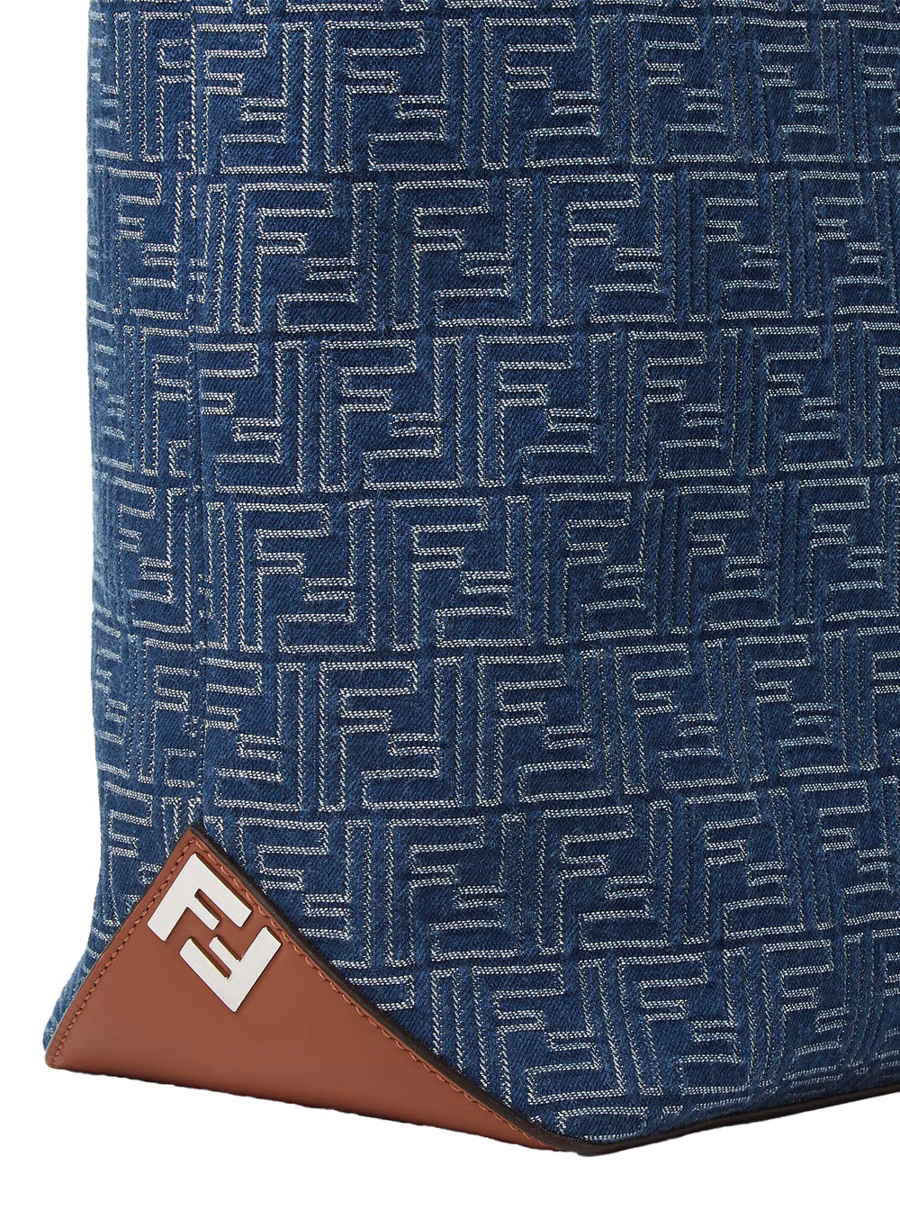 Fendi Men Blue Shopper With Long Handles And All Over Ff Motif In Cotton Man FENDI