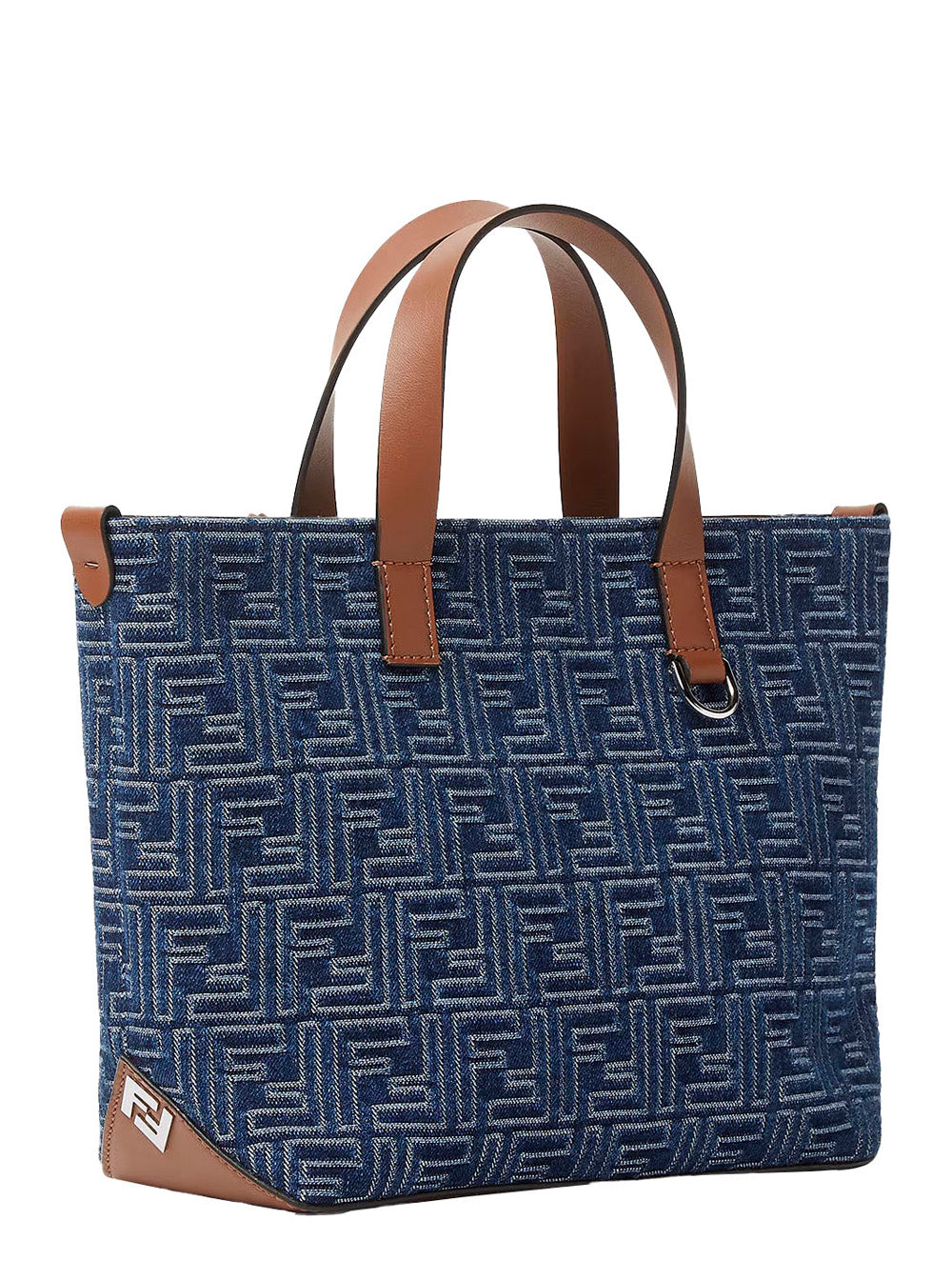 Fendi Men Blue Shopper With Top Handles And All-Over Ff Motif In Cotton Man FENDI