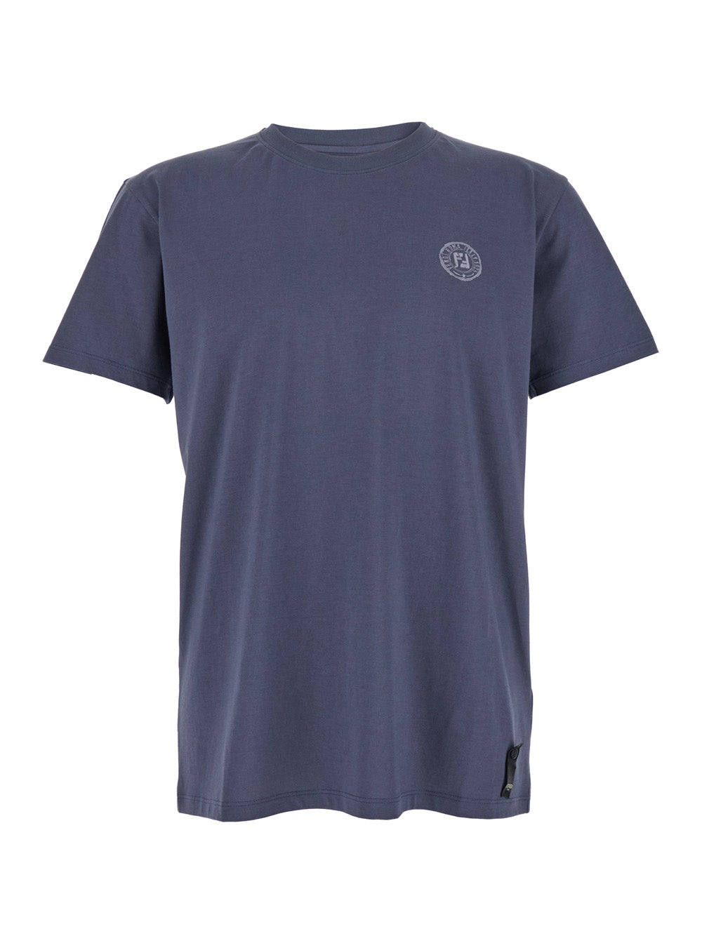 Fendi Men Blue Crewneck T-Shirt With Logo Print On The Front And Logo Patch On The Rear In Cotton Man FENDI