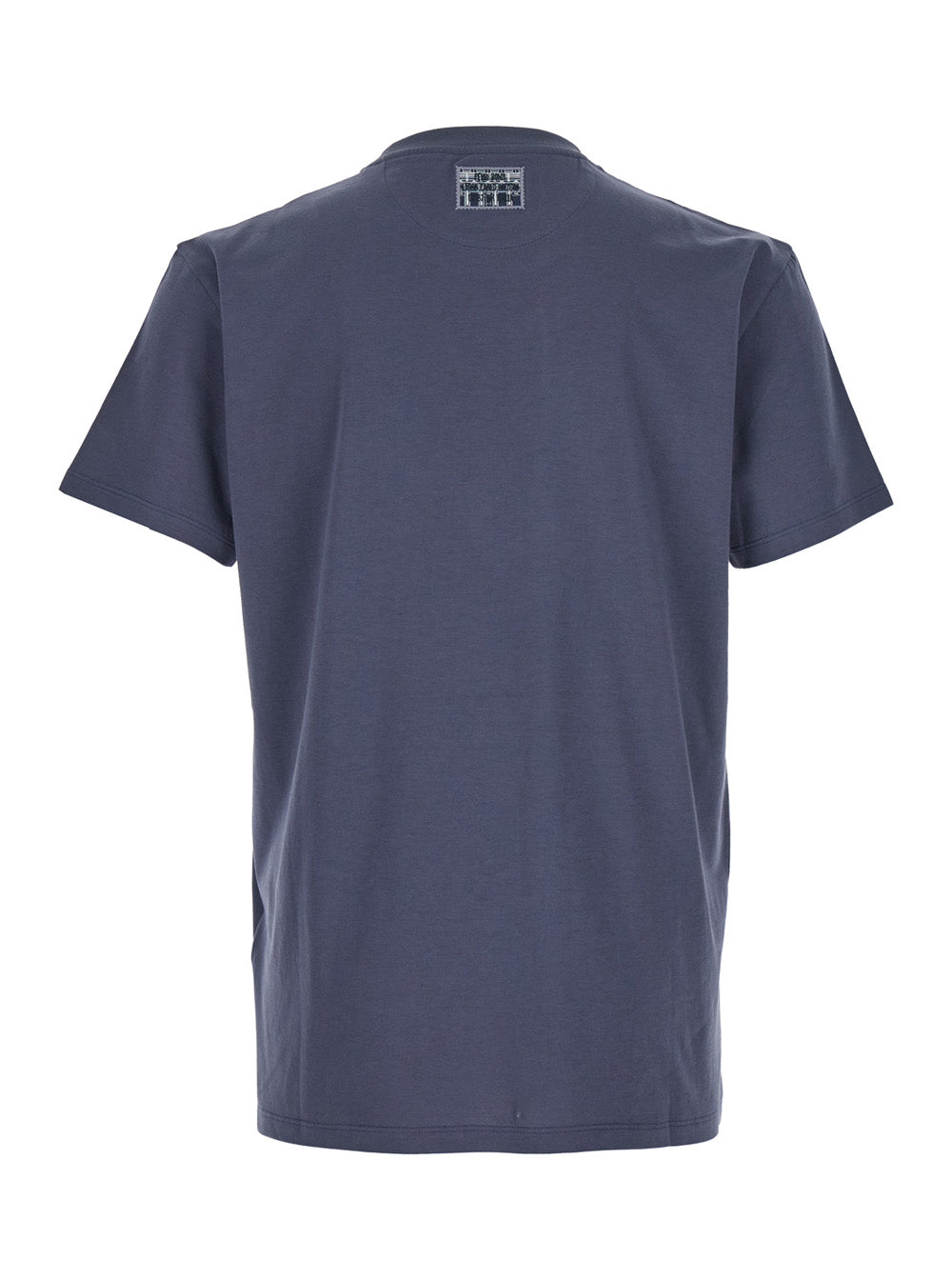 Fendi Men Blue Crewneck T-Shirt With Logo Print On The Front And Logo Patch On The Rear In Cotton Man FENDI