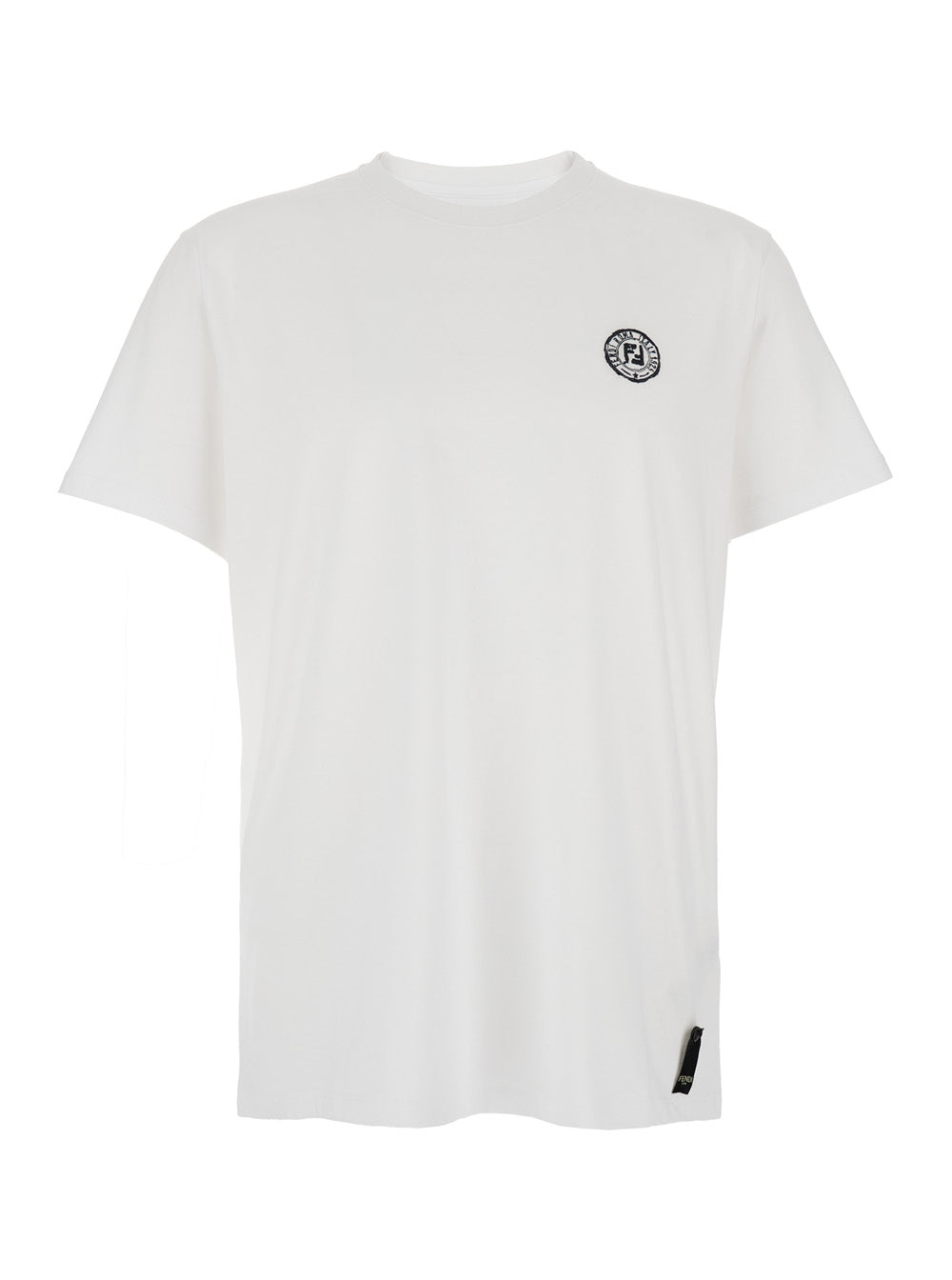 Fendi Men White Crewneck T-Shirt With Logo Print On The Front And Logo Patch On The Rear In Cotton Man FENDI