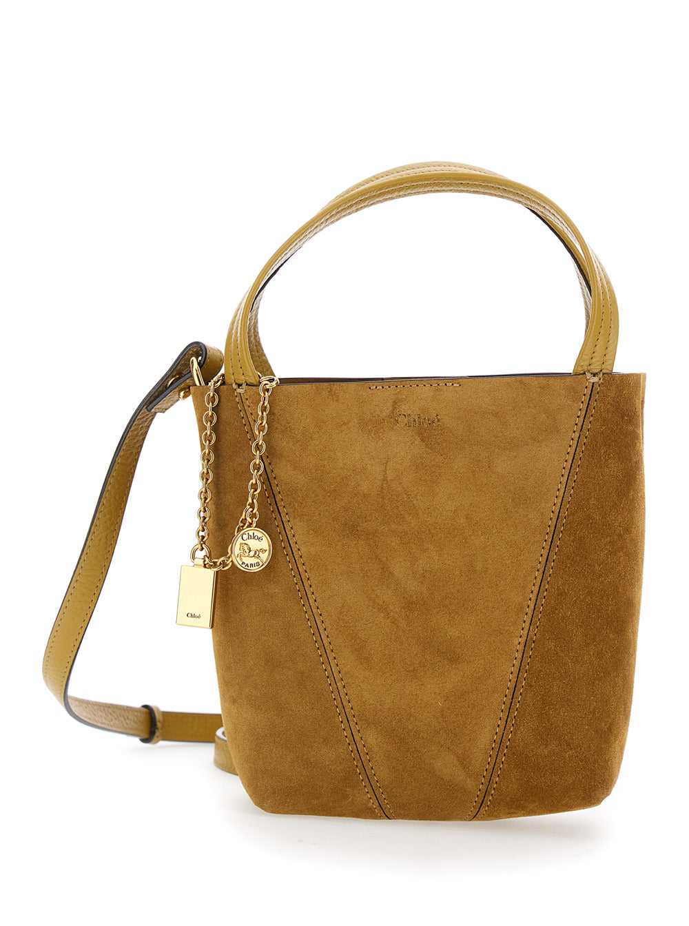 Chloé Women 'Spin' Beige Shoulder Bag With Adjustable And Removable Shoulder Strap And Logo Charm On The Front In Suede Woman CHLOE