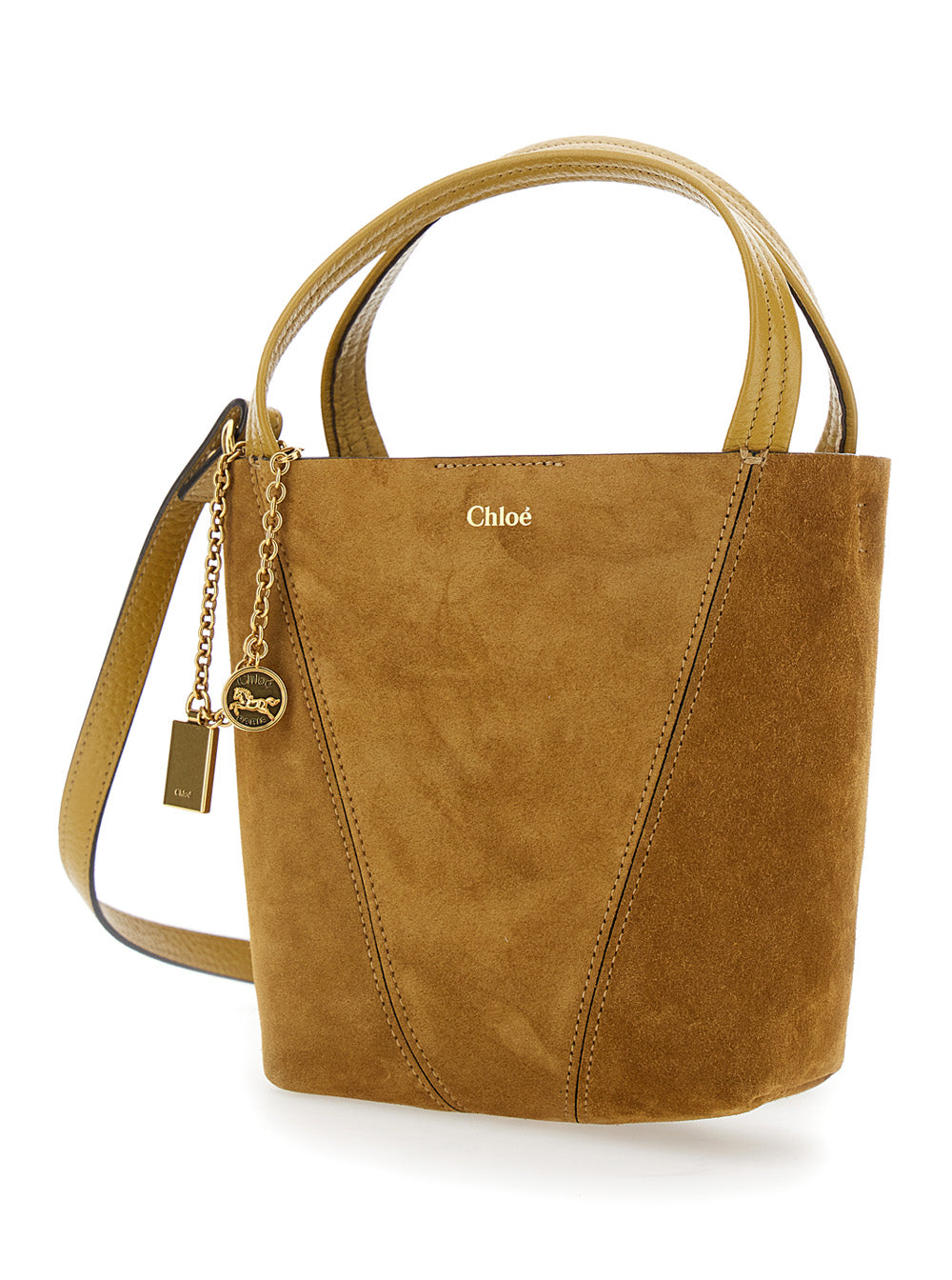 Chloé Women 'Spin' Beige Shoulder Bag With Adjustable And Removable Shoulder Strap And Logo Charm On The Front In Suede Woman CHLOE