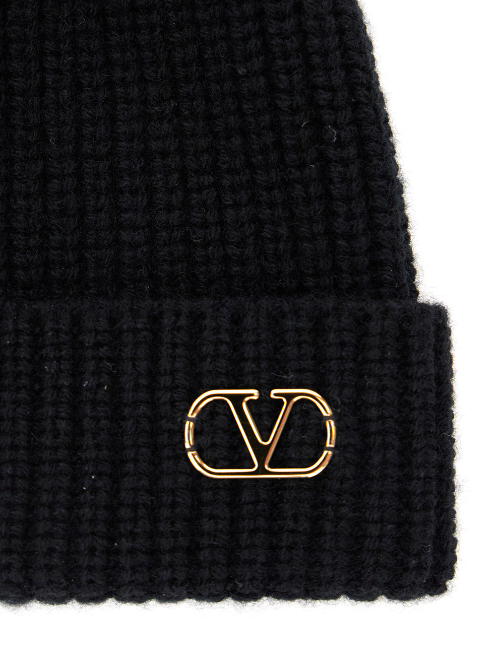 Valentino Garavani Men Black Knit Beanie With Vlogo On The Front In Cashmere Man VALENTINO GARAVANI