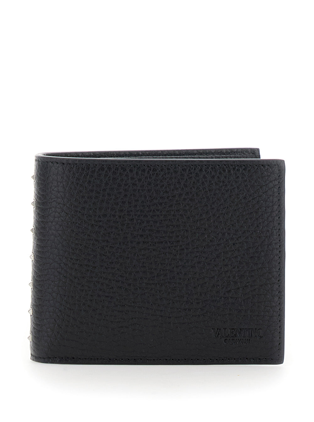 Valentino Garavani Men Black Bi-Fold Wallet With Rockstud Details In Grained Leather Man VALENTINO GARAVANI