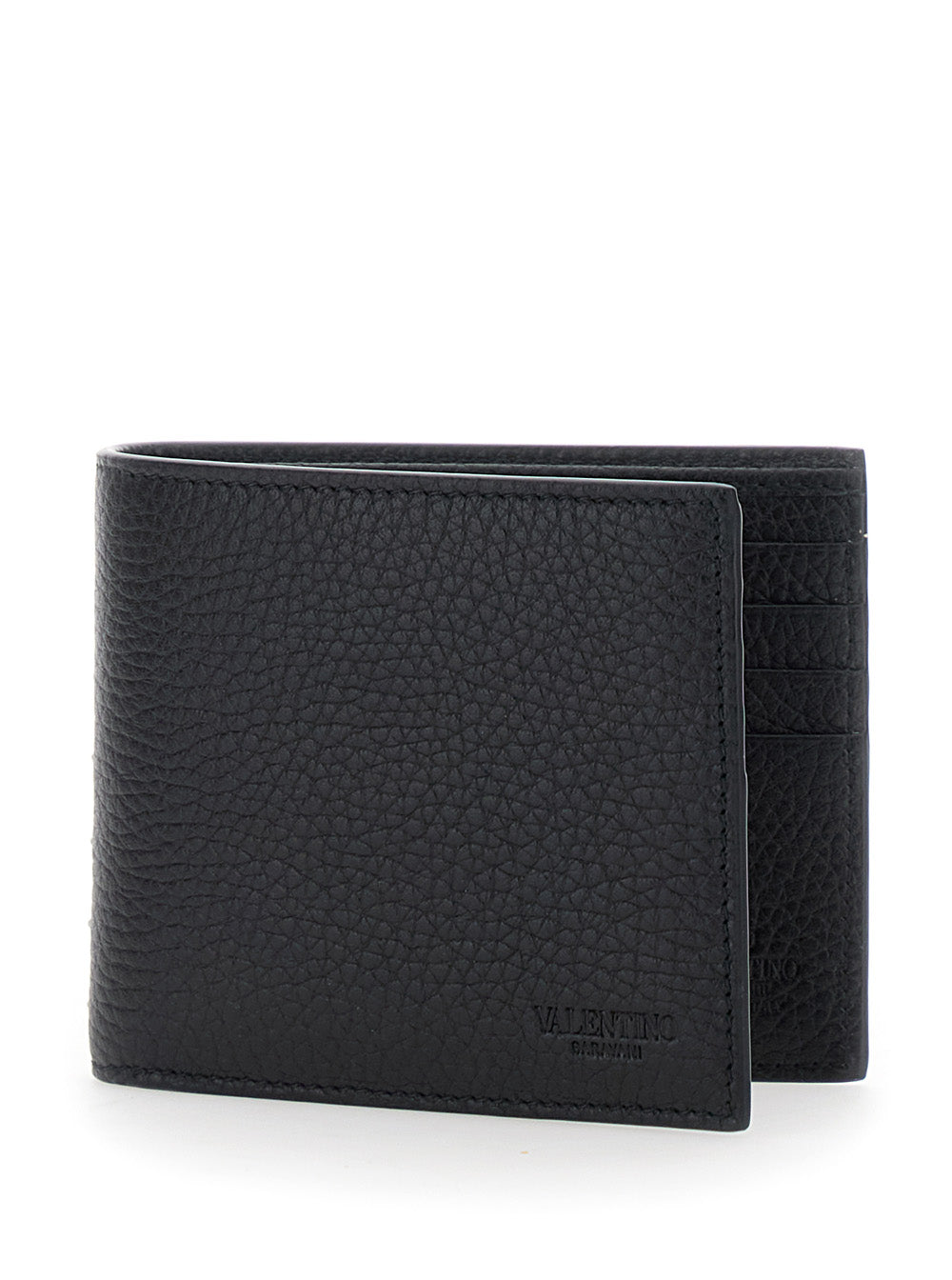 Valentino Garavani Men Black Bi-Fold Wallet With Rockstud Details In Grained Leather Man VALENTINO GARAVANI