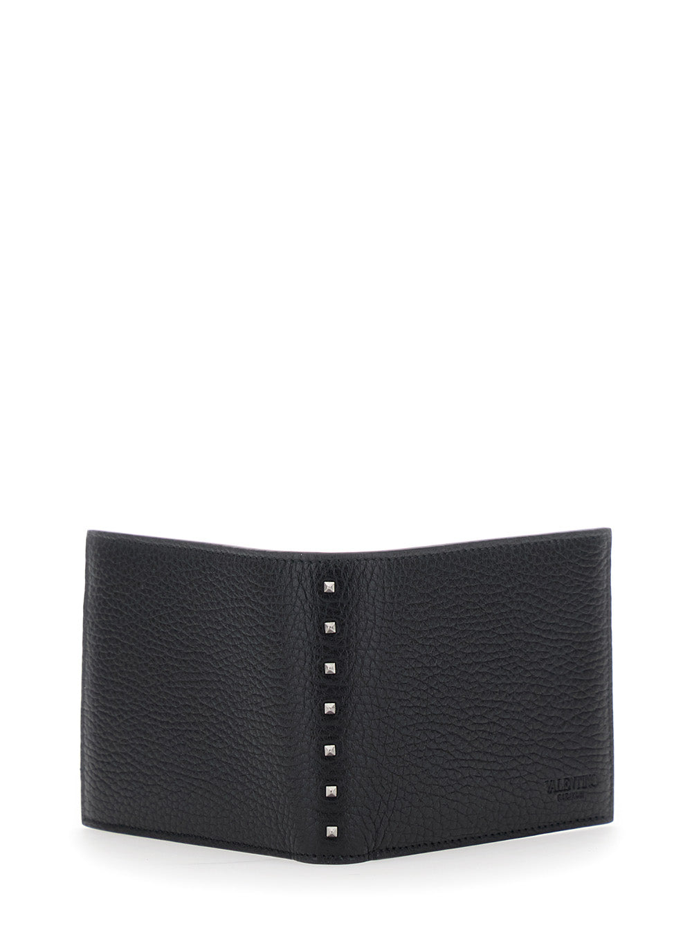Valentino Garavani Men Black Bi-Fold Wallet With Rockstud Details In Grained Leather Man VALENTINO GARAVANI