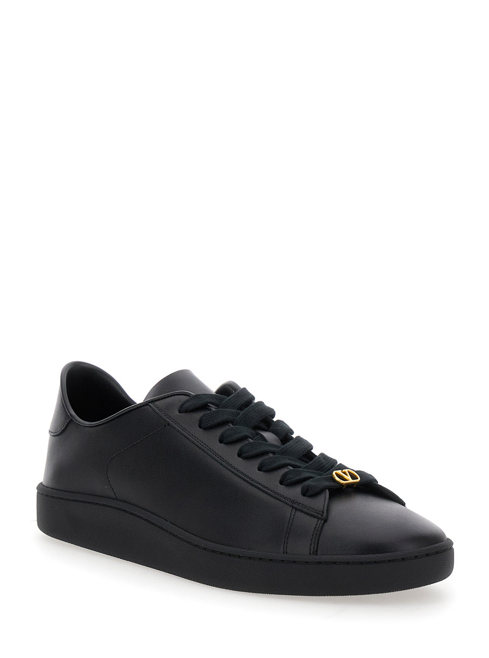 Valentino Garavani Men 'Royco' Black Low Top Sneakers With Vlogo On The Rear And Vlogo Plaque On The Lace In Leather Man VALENTINO GARAVANI