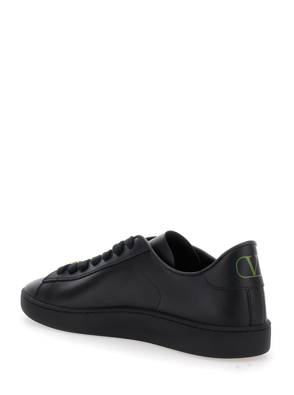Valentino Garavani Men 'Royco' Black Low Top Sneakers With Vlogo On The Rear And Vlogo Plaque On The Lace In Leather Man VALENTINO GARAVANI
