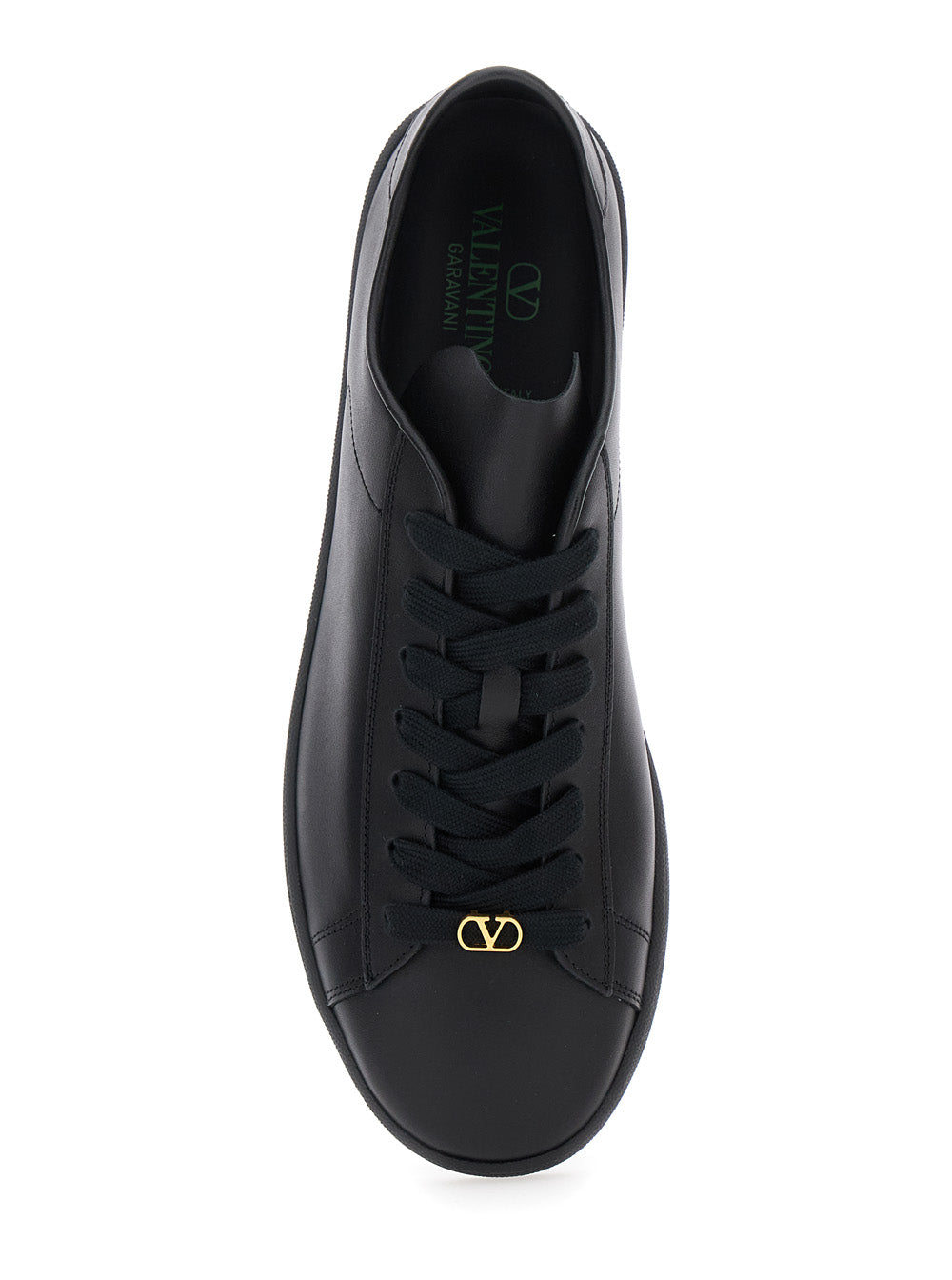 Valentino Garavani Men 'Royco' Black Low Top Sneakers With Vlogo On The Rear And Vlogo Plaque On The Lace In Leather Man VALENTINO GARAVANI