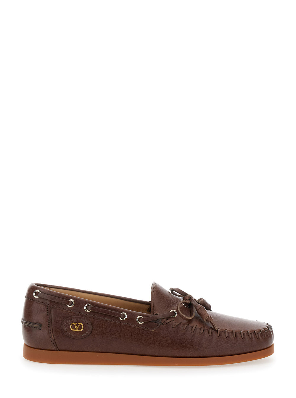 Valentino Garavani Men 'Palm Avenue' Brown Loafers With Vlogo Patch On The Sidei N Leather Man VALENTINO GARAVANI