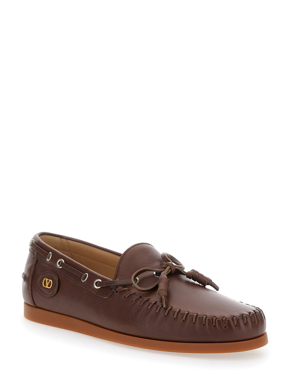 Valentino Garavani Men 'Palm Avenue' Brown Loafers With Vlogo Patch On The Sidei N Leather Man VALENTINO GARAVANI