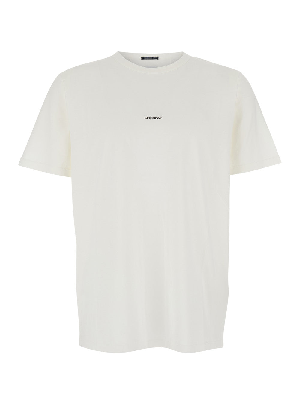 C.P. Company Men White Crewneck T-Shirt With Logo Lettering On The Front In Cotton Man C.P. COMPANY