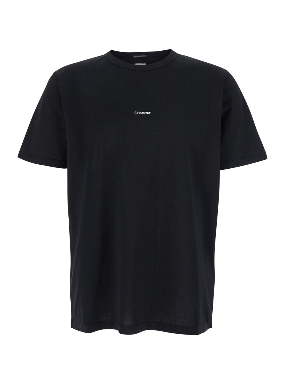 C.P. Company Men Black Crewneck T-Shirt With Logo Lettering On The Front In Cotton Man C.P. COMPANY