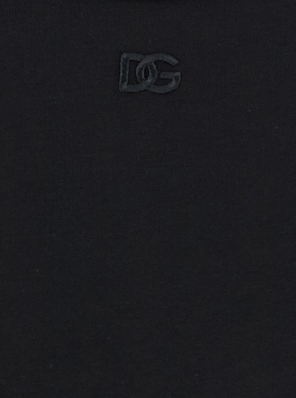 Dolce & Gabbana Men Black Crewneck T-Shirt With Tonal Logo Lettering Embroidery On The Front In Cotton Stretch Man DOLCE & GABBANA