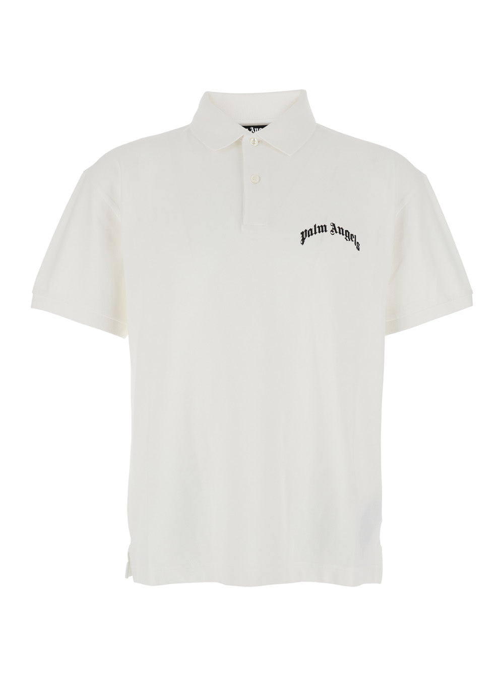 Palm Angels Men White Polo Shirt With Logo Lettering On Front And Rear In Cotton Piquet Man PALM ANGELS