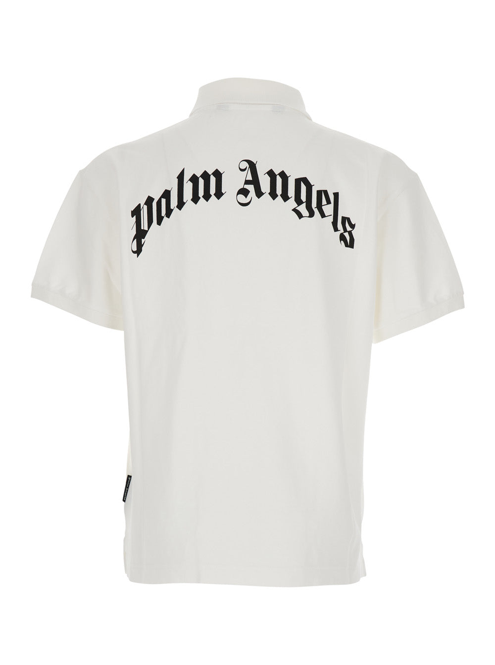 Palm Angels Men White Polo Shirt With Logo Lettering On Front And Rear In Cotton Piquet Man PALM ANGELS