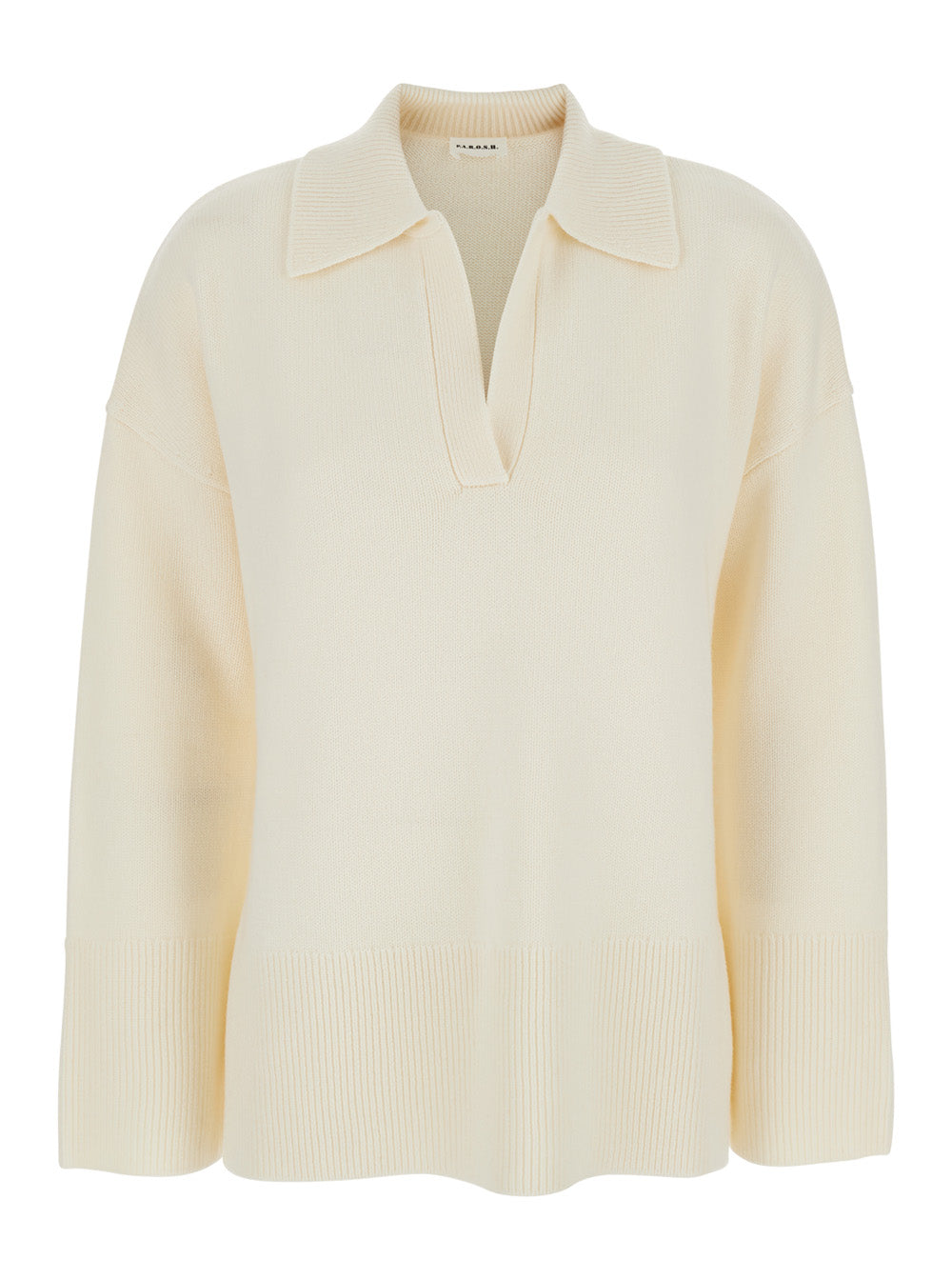 P.A.R.O.S.H. Women White Sweater With Polo Shirt Style Collar And Dropped Shoulder In Wool And Cashmere Woman P.A.R.O.S.H.