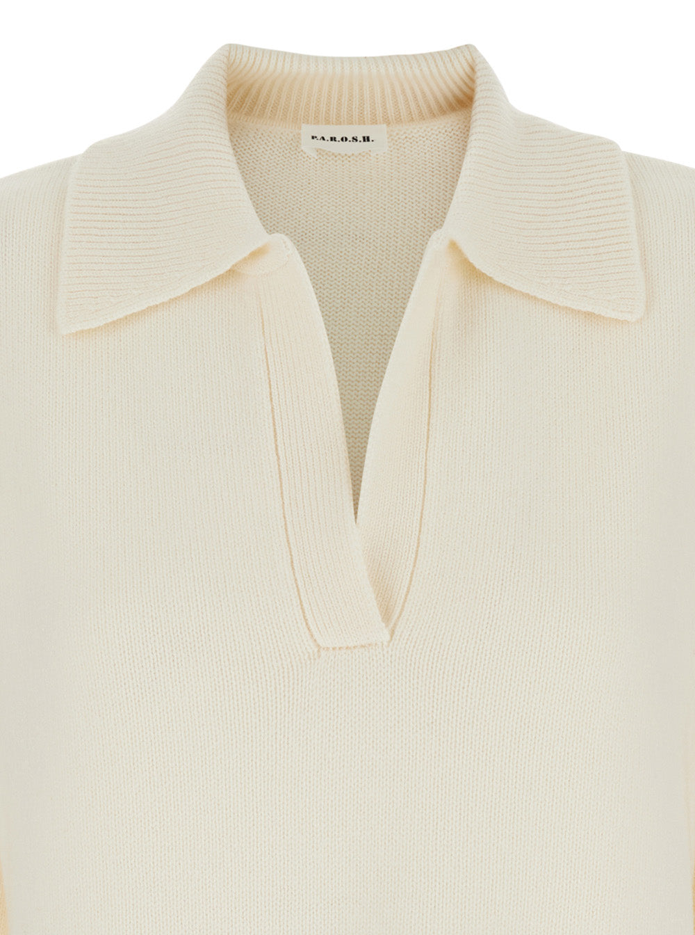 P.A.R.O.S.H. Women White Sweater With Polo Shirt Style Collar And Dropped Shoulder In Wool And Cashmere Woman P.A.R.O.S.H.