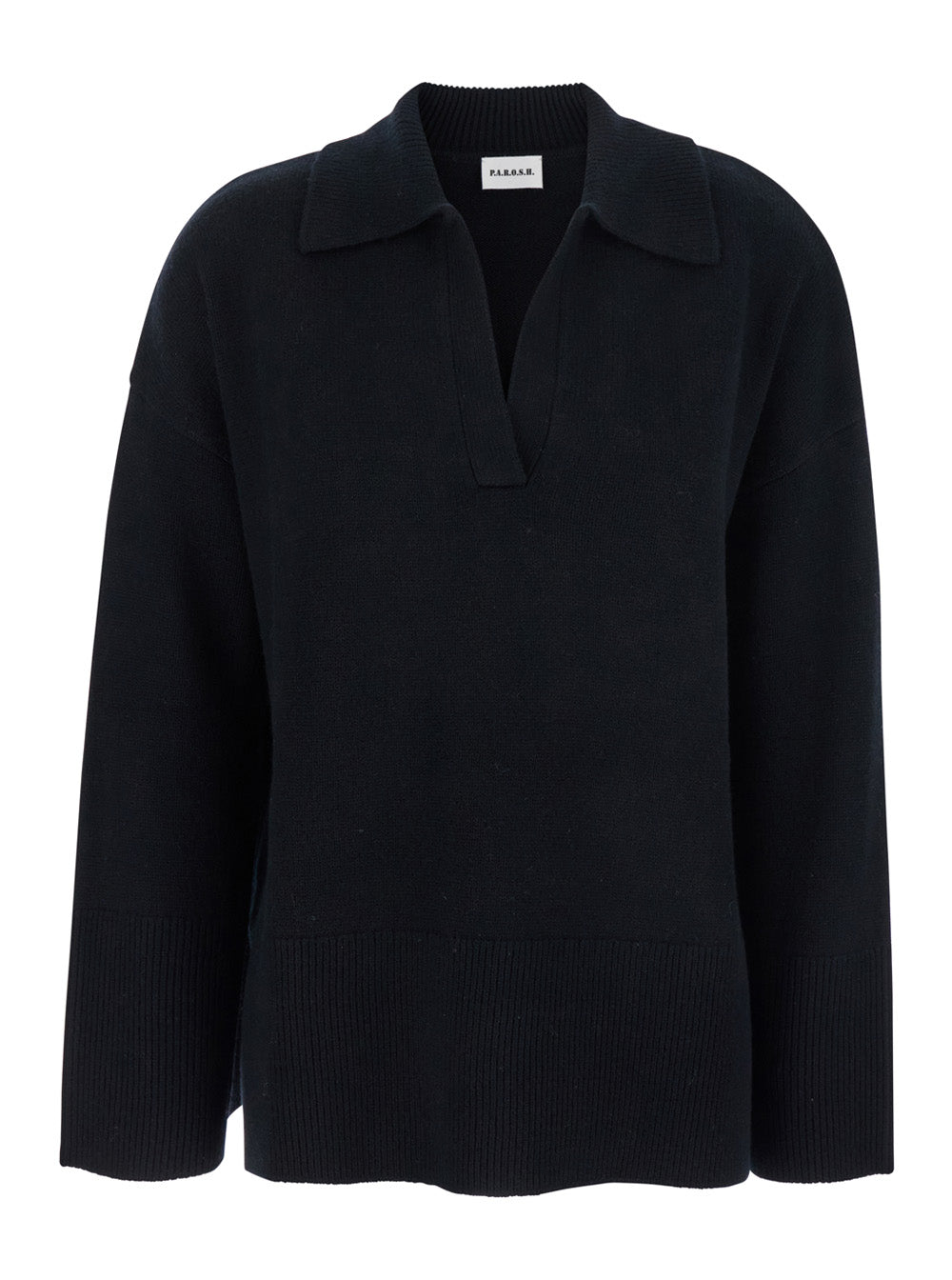 P.A.R.O.S.H. Women Black Sweater With Polo Shirt Style Collar And Dropped Shoulder In Wool And Cashmere Woman P.A.R.O.S.H.