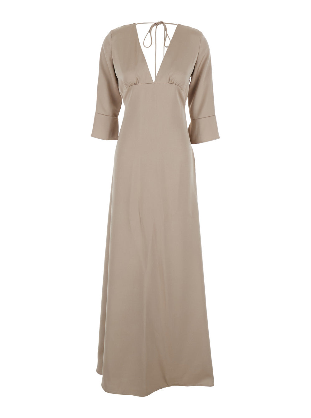 Leplain Women Beige Maxi Dress With Front And Rear V Neck And Maxi Bow On The Rear In Cady Woman LEPLAIN