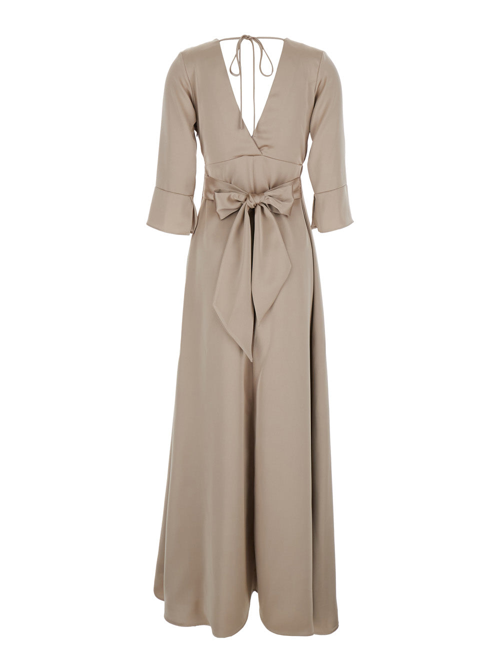 Leplain Women Beige Maxi Dress With Front And Rear V Neck And Maxi Bow On The Rear In Cady Woman LEPLAIN