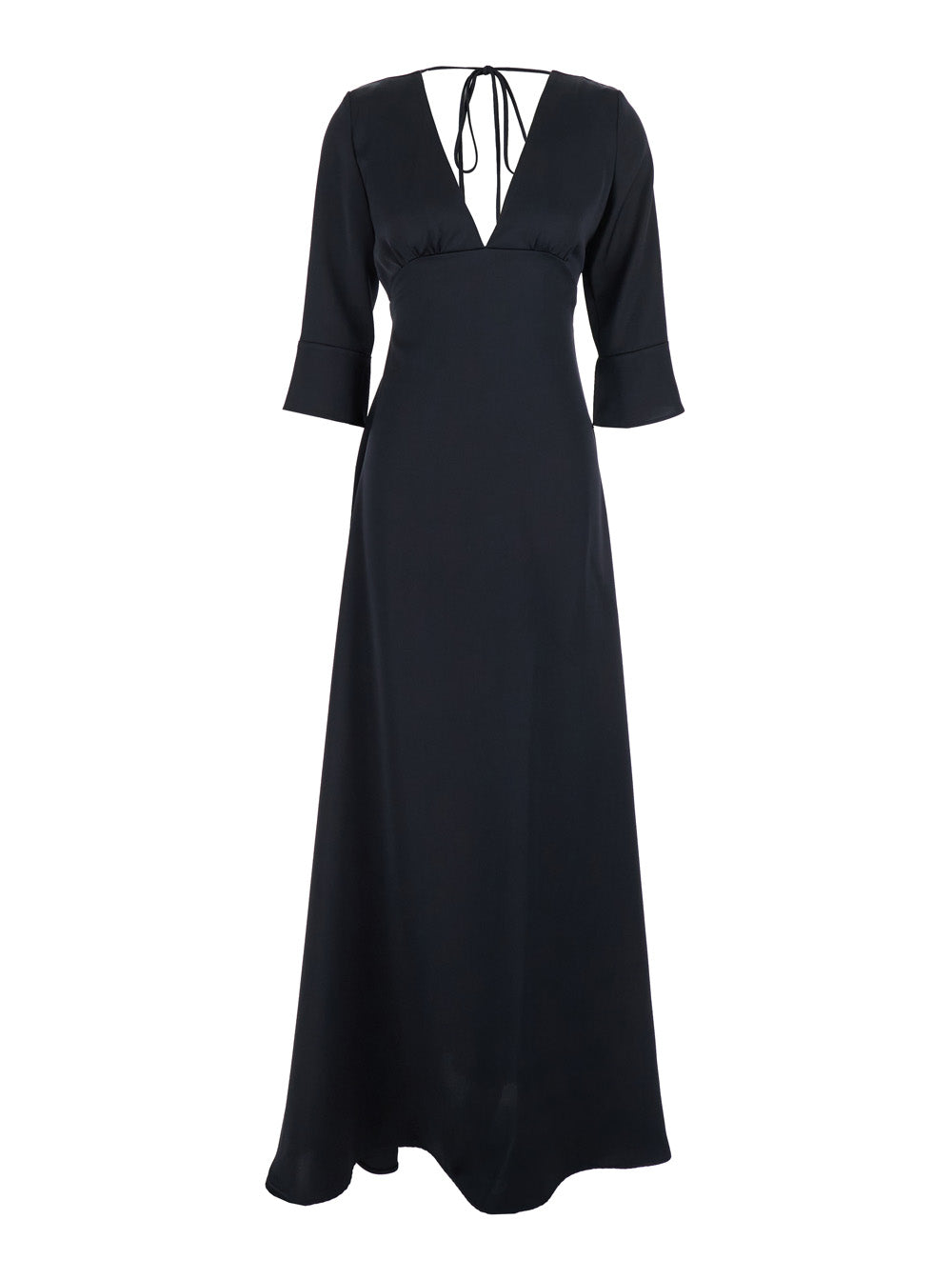 Leplain Women Black Maxi Dress With Front And Rear V Neck And Maxi Bow On The Rear In Cady Woman LEPLAIN