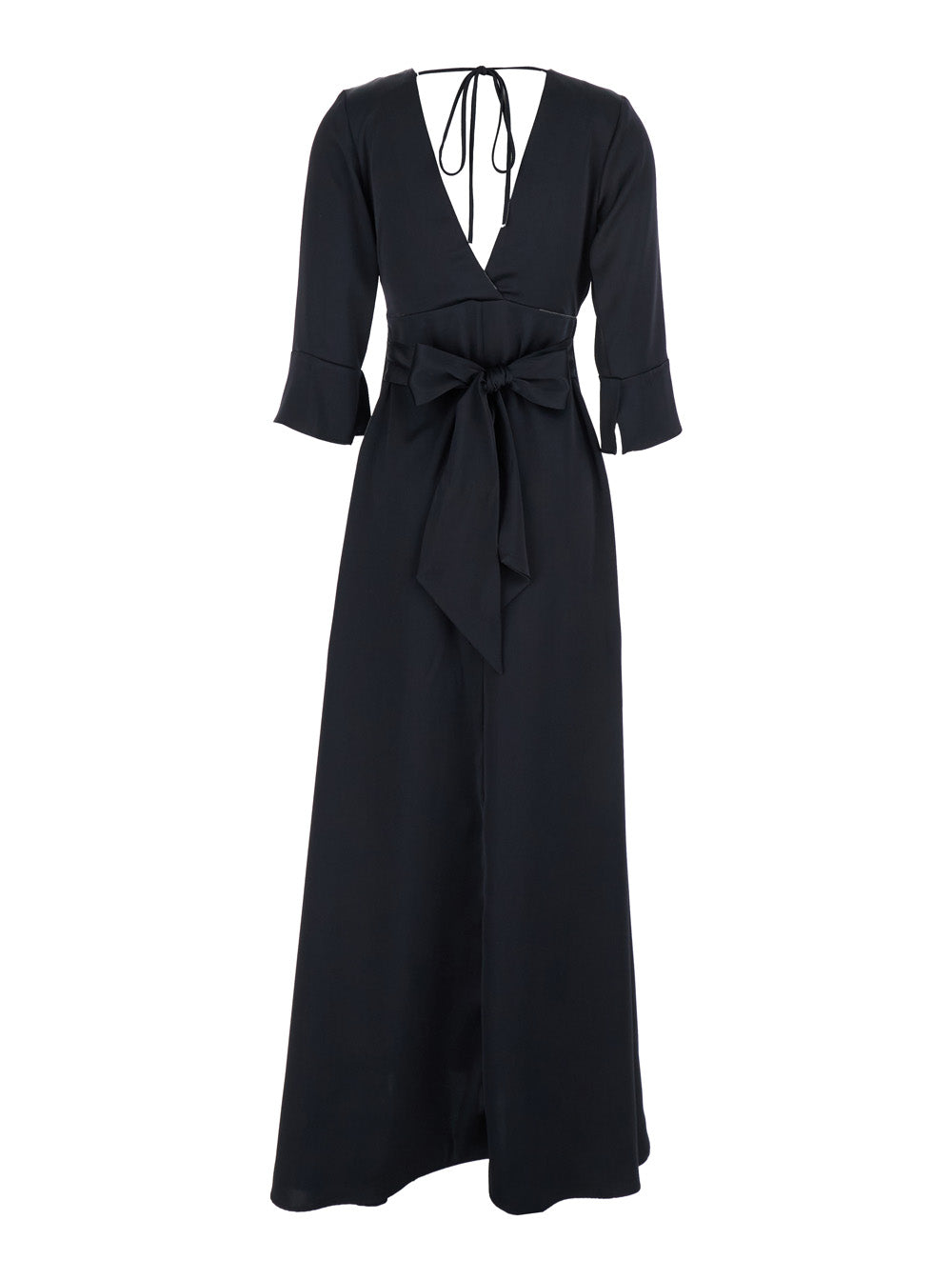 Leplain Women Black Maxi Dress With Front And Rear V Neck And Maxi Bow On The Rear In Cady Woman LEPLAIN