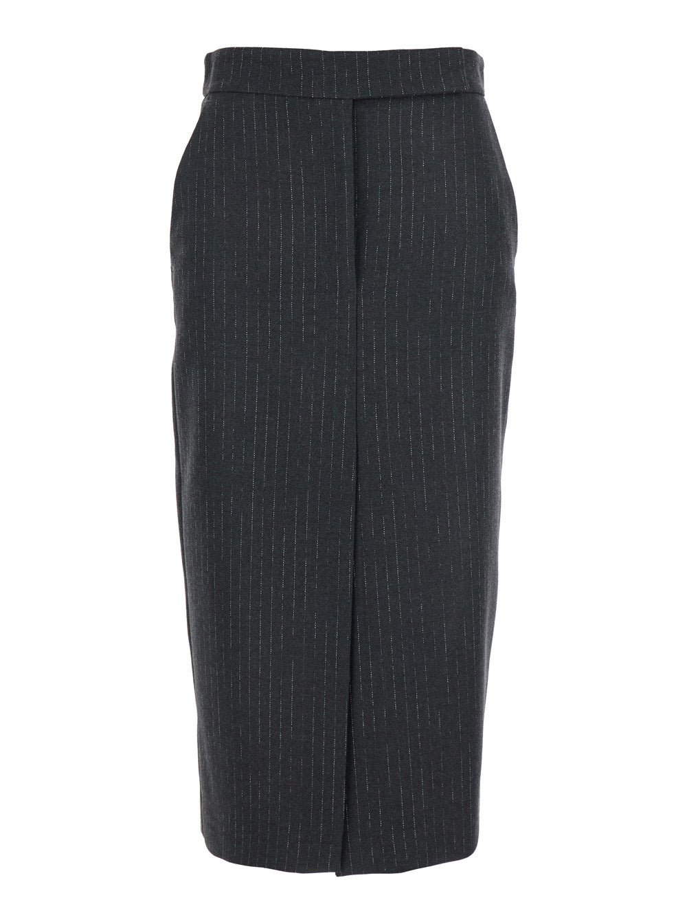 Leplain Women Grey Skirt With Front And Rear Slit And All-Over Striped Motif In Wool Blend Woman LEPLAIN