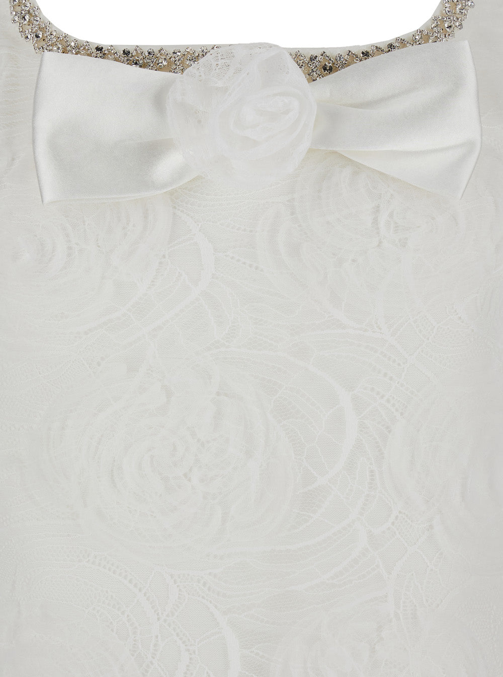 Self-Portrait Women White Mini Dress With Square Neck And Bow Detail On The Front In Tech Fabric Woman SELF-PORTRAIT