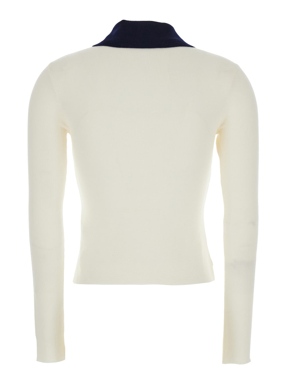 Self-Portrait Women White Cropped Cardigan With Contrasting Collar And Tonal Button Closure In Wool Woman SELF-PORTRAIT