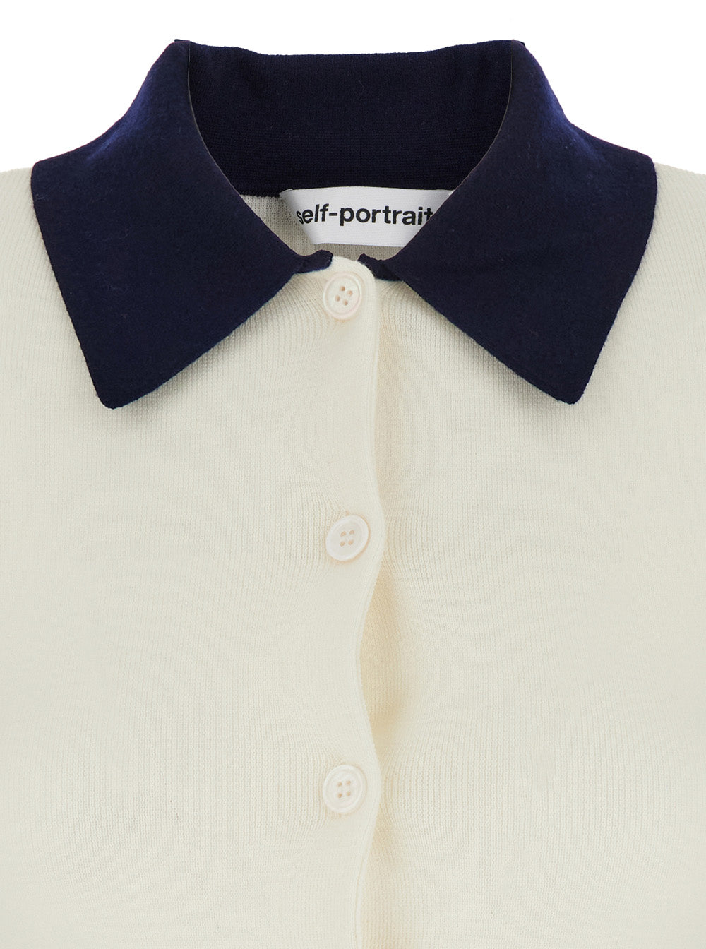 Self-Portrait Women White Cropped Cardigan With Contrasting Collar And Tonal Button Closure In Wool Woman SELF-PORTRAIT