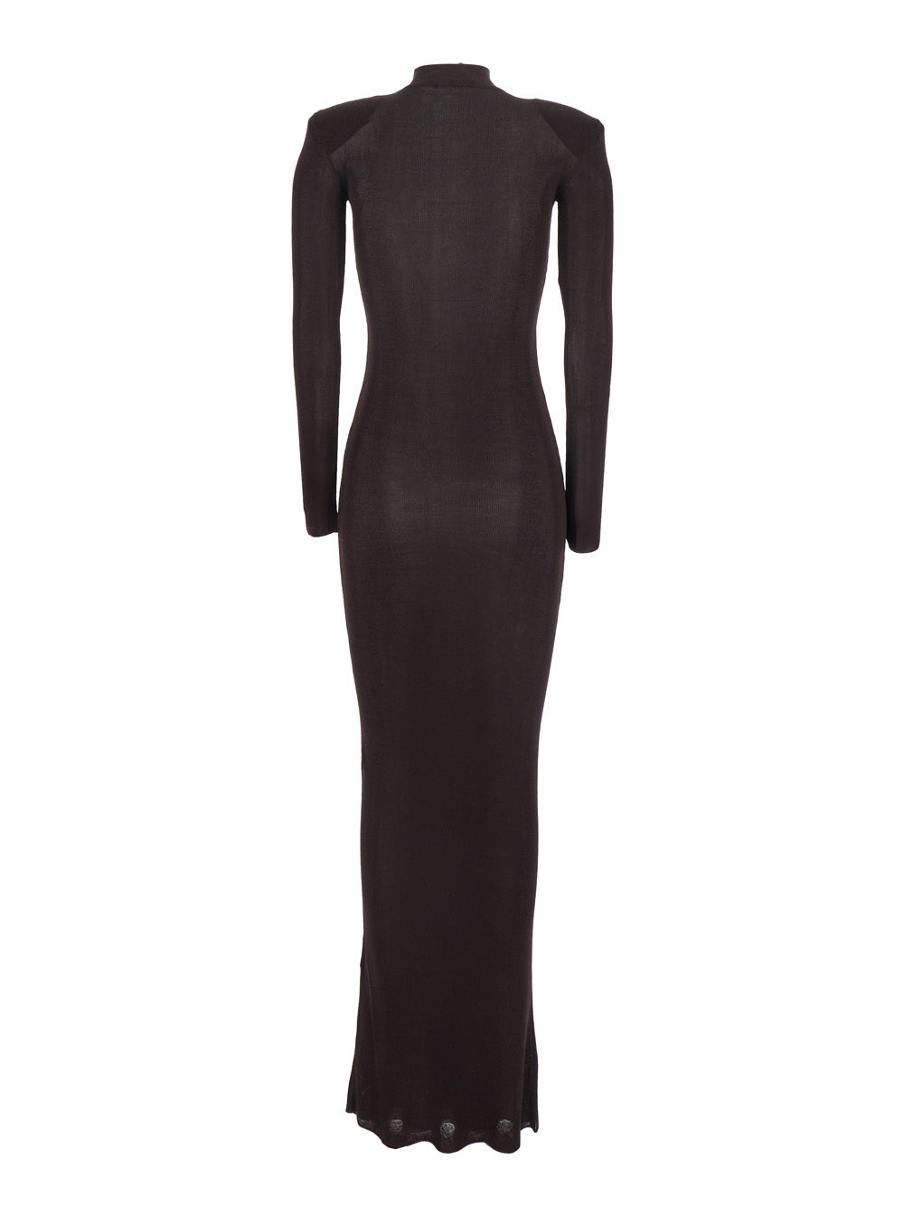 Self-Portrait Women Brown Turtleneck Long Dress With Shoulder Pads In Viscose Woman SELF-PORTRAIT