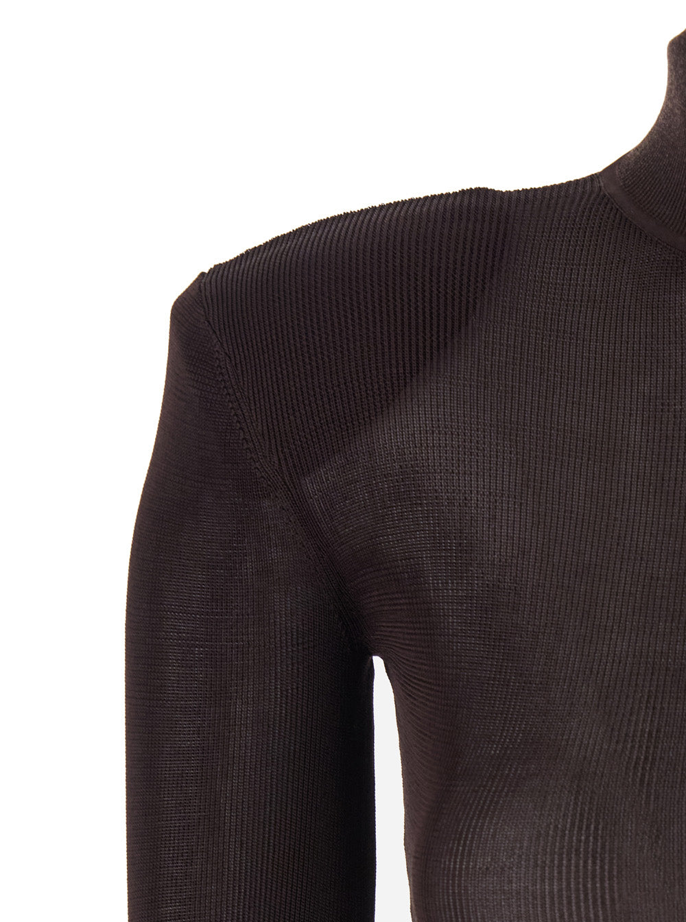 Self-Portrait Women Brown Turtleneck Long Dress With Shoulder Pads In Viscose Woman SELF-PORTRAIT