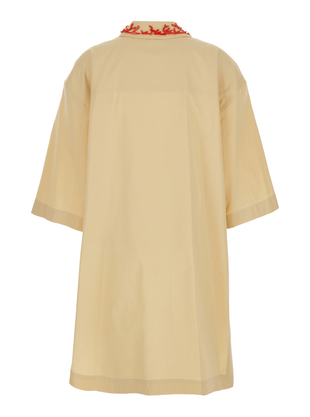 Fendi Women Beige Dress With Open Polo Shirt Style Collar And Embroidery On The Collar In Cotton Woman FENDI