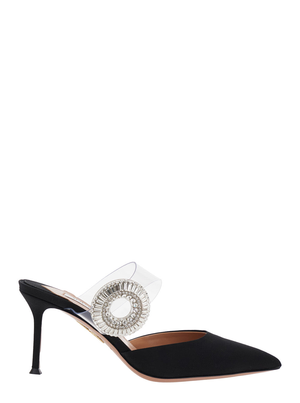 Aquazzura Women Black Slingback Mules With Crystal Embellishment And Transparent Strap In Suede Woman AQUAZZURA