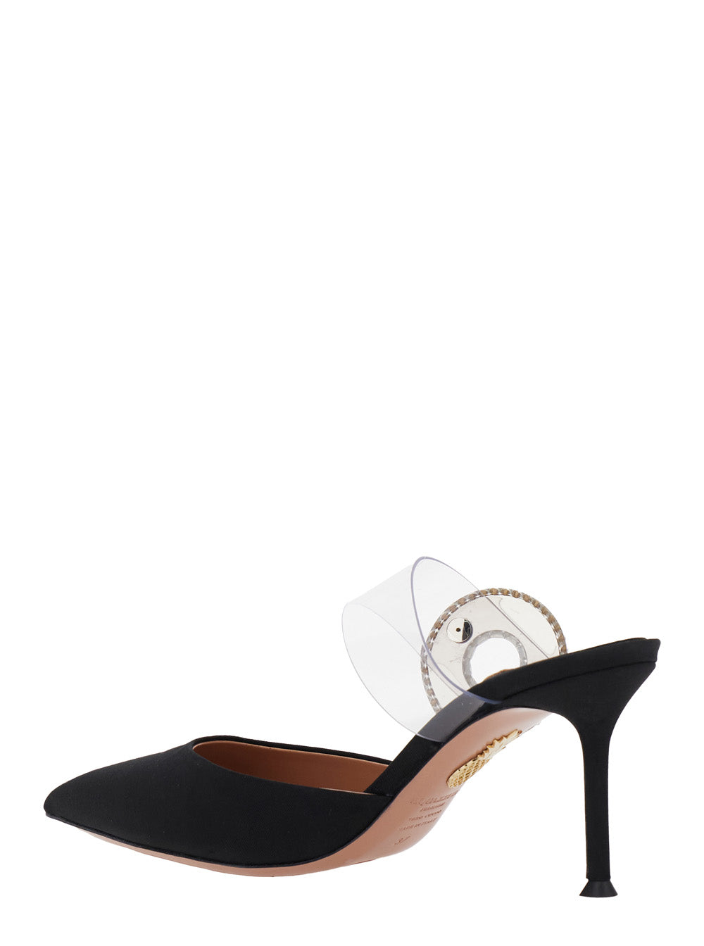 Aquazzura Women Black Slingback Mules With Crystal Embellishment And Transparent Strap In Suede Woman AQUAZZURA