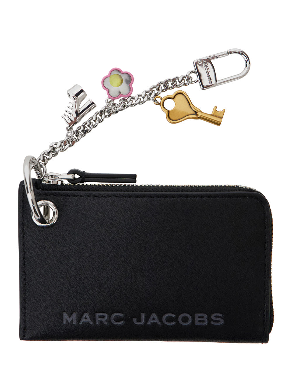 Marc Jacobs Women 'The Coin Purse Charm' Black Keychain With Logo Lettering On The Front And Charm Embellishments In Grained Leather Woman MARC JACOBS