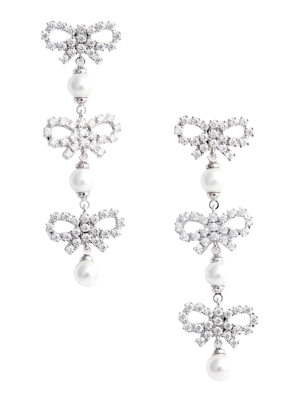 Self-Portrait Women Metallic Tiered Earing With Bow Charm And Crystal Embellishments In Brass Woman SELF-PORTRAIT
