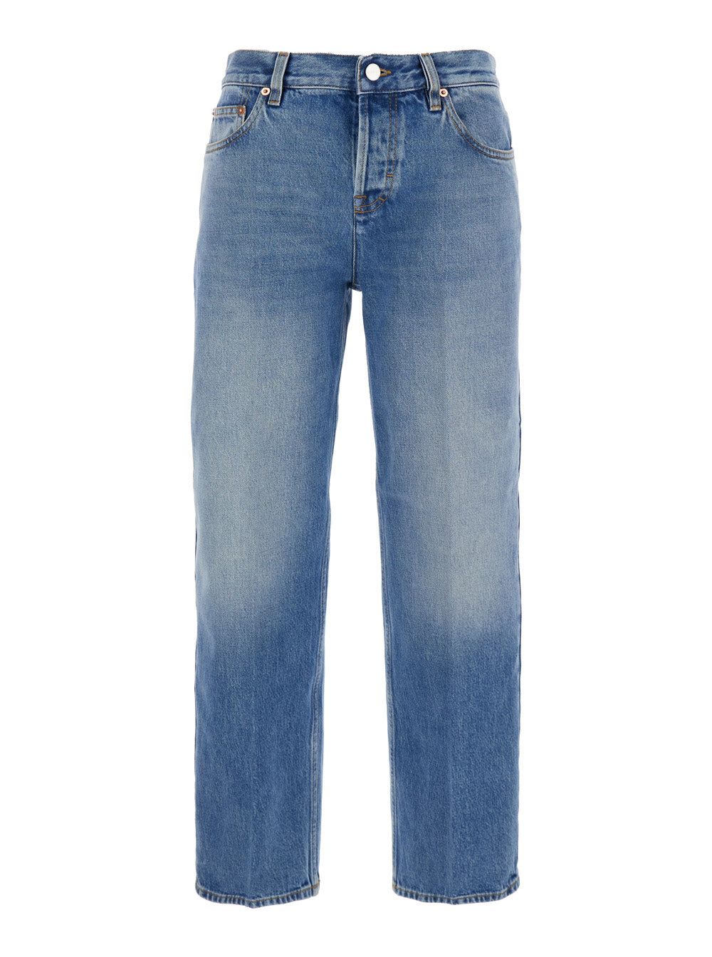 Gucci Women Blue Jeans With Logo Patch On The Rear And Faded Effect In Denim Woman GUCCI