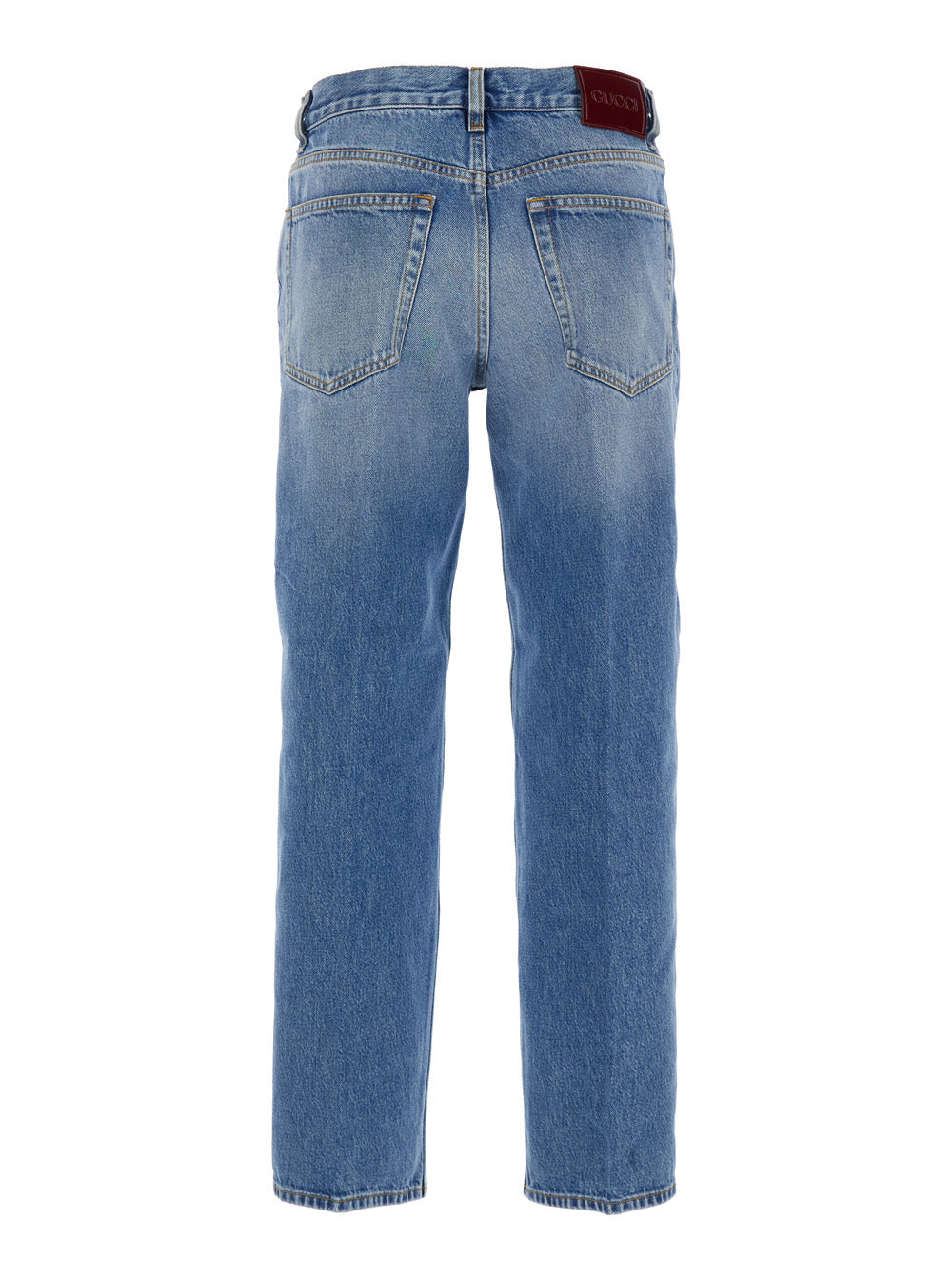 Gucci Women Blue Jeans With Logo Patch On The Rear And Faded Effect In Denim Woman GUCCI