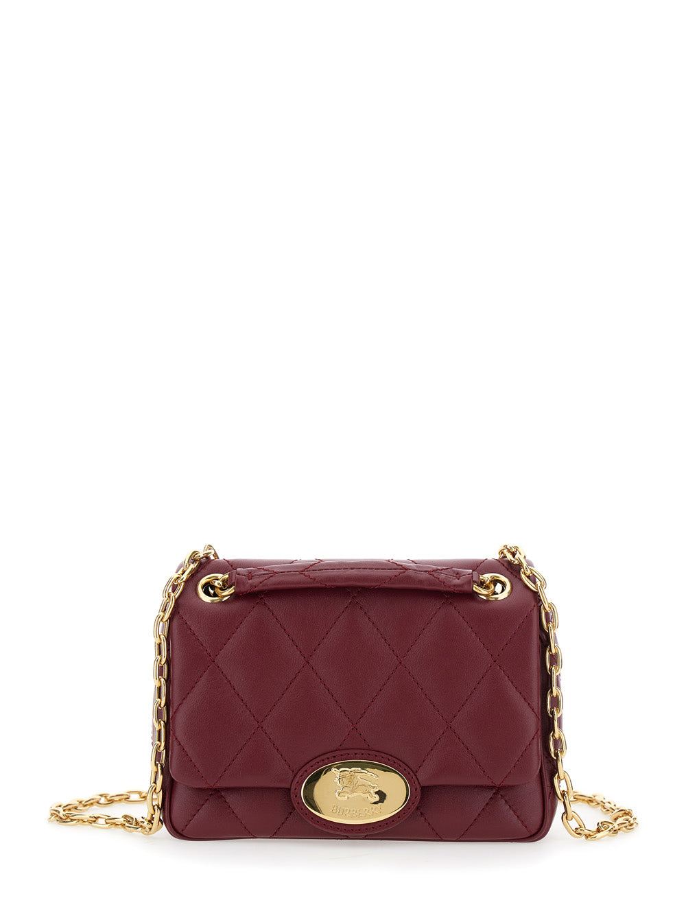 Burberry Women Bordeaux Quilted Crossbody Bag With Ekd Plaque On The Front And Chain-Link Shoulder Strap In Leather Woman BURBERRY