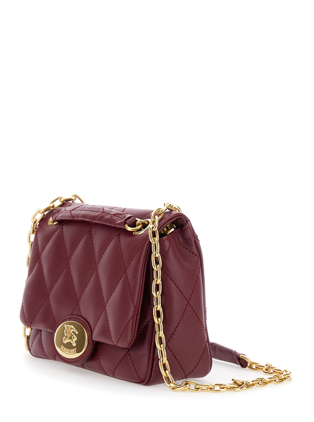 Burberry Women Bordeaux Quilted Crossbody Bag With Ekd Plaque On The Front And Chain-Link Shoulder Strap In Leather Woman BURBERRY